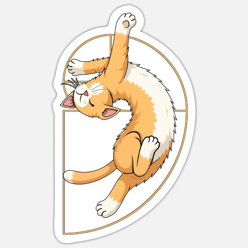 Fibonacci Spiral Cat - Sticker Größe S (10 x 10 cm) - Mattweiß