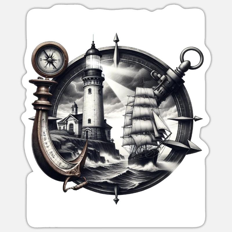 Anchor Lighthouse Compass 75th Birthday Gift Sticker size S (10 x 10 cm)