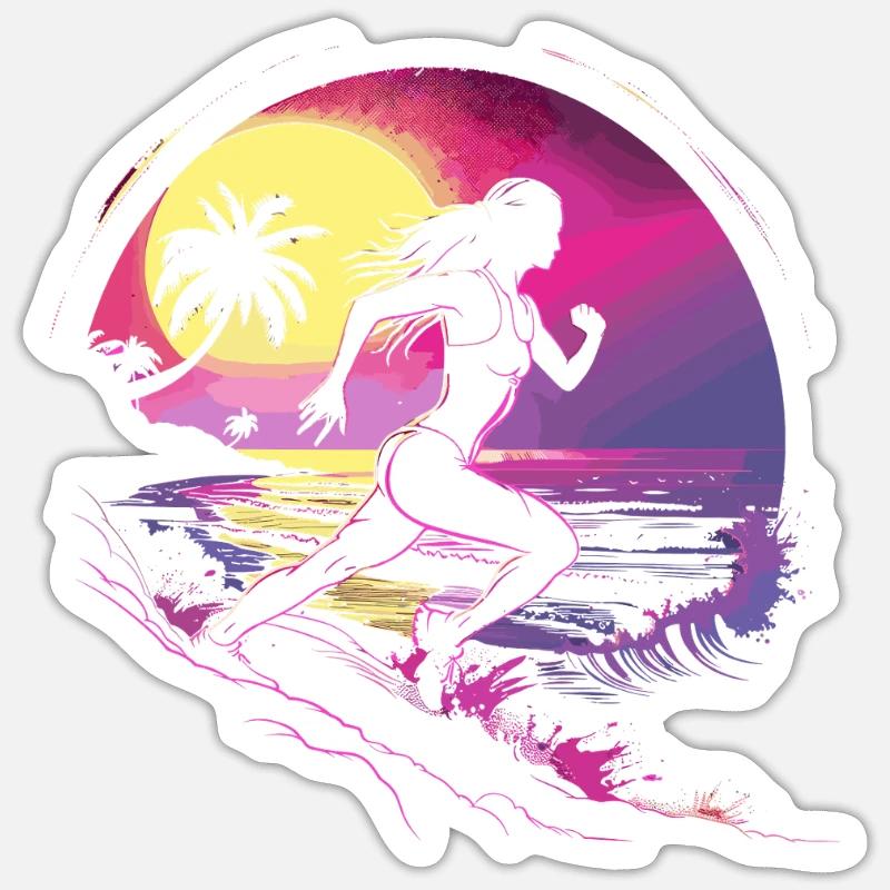 Coureur Synthwave - Sticker taille S (10 x 10 cm) - blanc mat