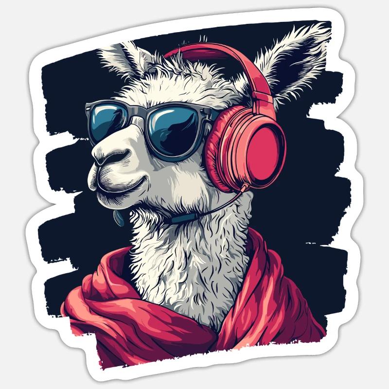 Lama Kopfhörer - Sticker Größe S (10 x 10 cm) - Mattweiß