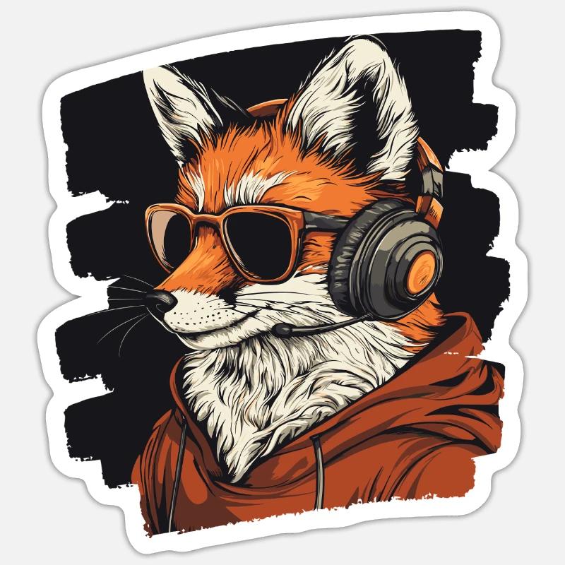 Fuchs Kopfhörer - Sticker Größe S (10 x 10 cm) - Mattweiß