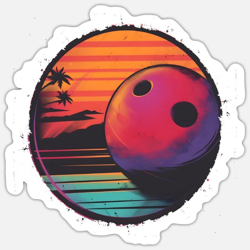 Boule de bowling Retrowave - Sticker taille S (10 x 10 cm) - blanc mat