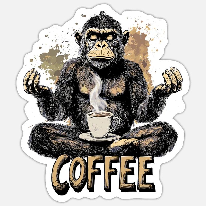 Affe Ape Kaffee Coffee - Sticker Größe S (10 x 10 cm) - Mattweiß