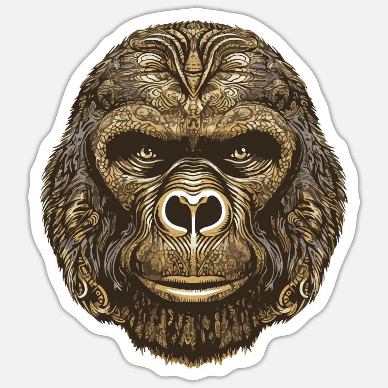 Gorilla Porträt - Sticker Größe S (10 x 10 cm) - Mattweiß