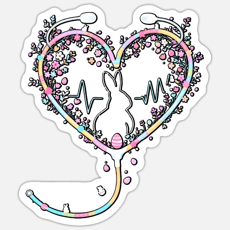 Lapin de Pâques Infirmière - Sticker taille S (10 x 10 cm) - blanc mat