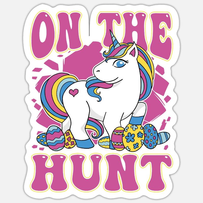 Auf der Jagd Einhorn Ostern Sticker Größe S (10 x 10 cm)