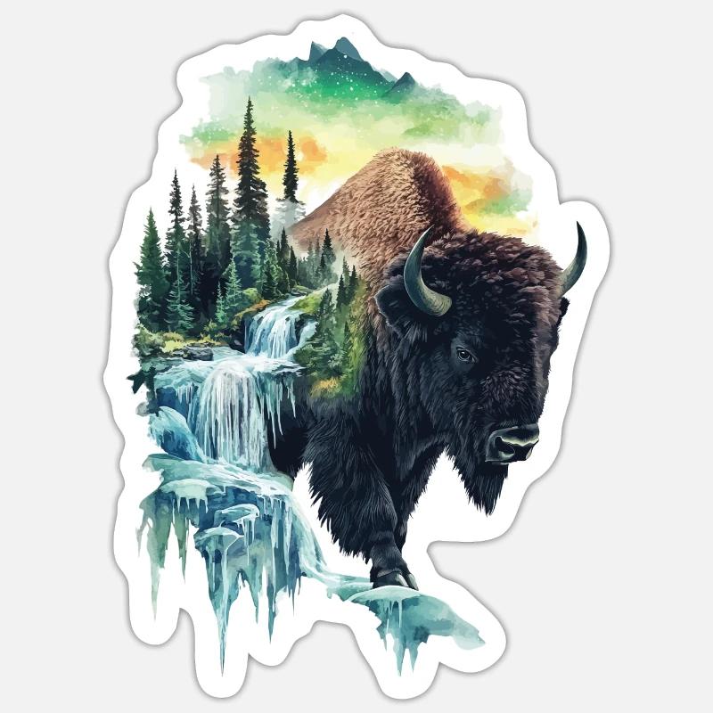 Bison - Sticker Größe S (10 x 10 cm) - Mattweiß