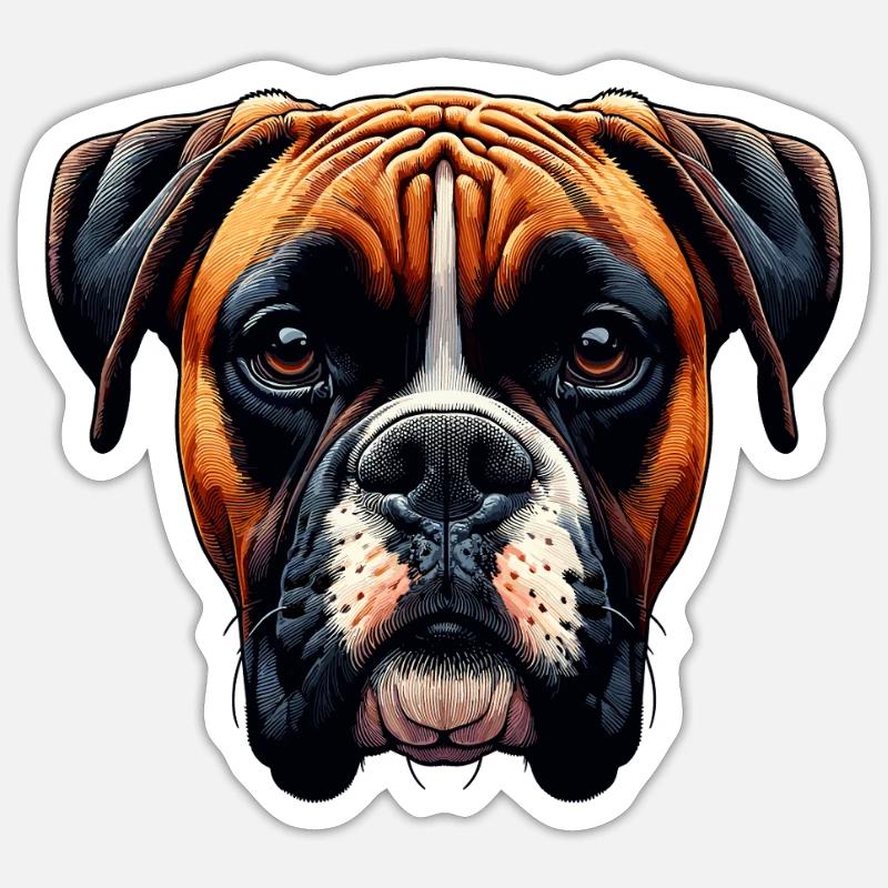 Visage de chien - Boxer - Sticker taille S (10 x 10 cm) - blanc mat