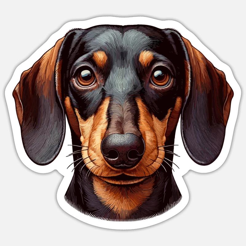 Visage de chien - Teckel - Sticker taille S (10 x 10 cm) - blanc mat