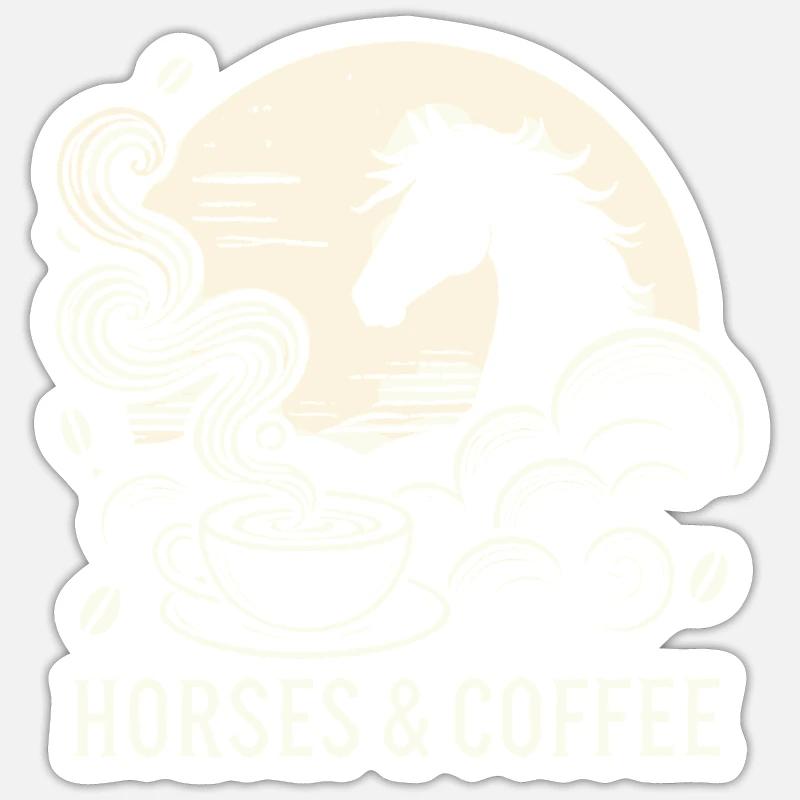 Pferde und Kaffee - Sticker Größe S (10 x 10 cm) - Mattweiß