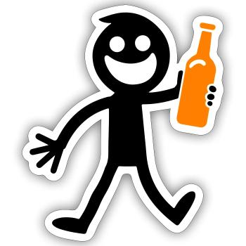 Bière buvant Figurine bâton - Sticker taille S (10 x 10 cm) - blanc mat - Devant