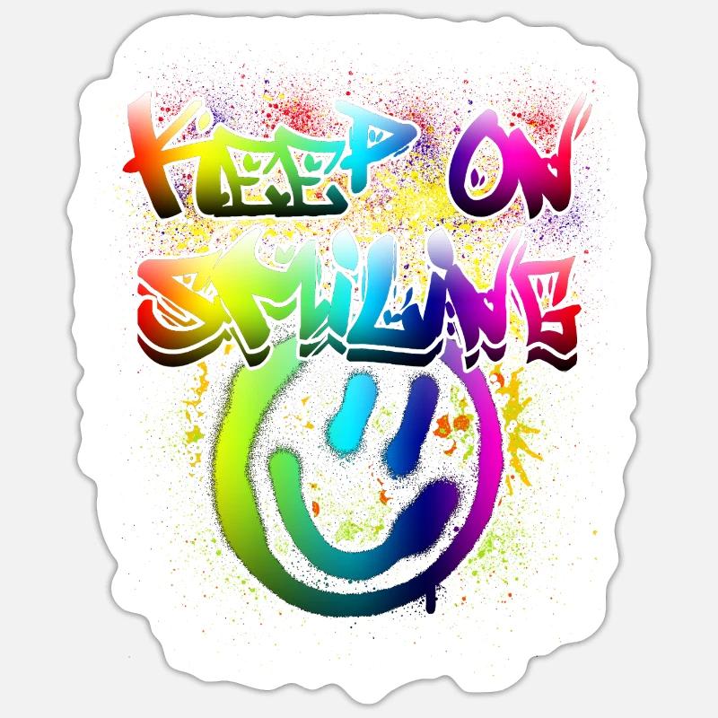 Conception de graffiti de visage heureux coloré Sticker taille S (10 x 10 cm)