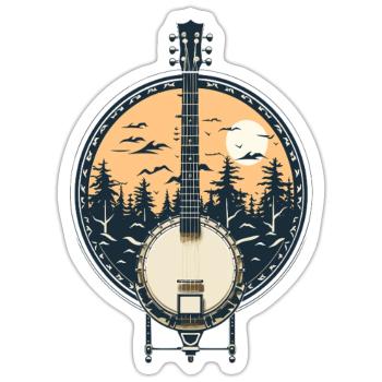 Banjo Grafik - Sticker Größe S (10 x 10 cm) - Mattweiß - Vorne