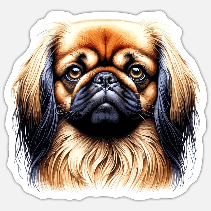 Hundegesicht - Pekingese - Sticker Größe S (10 x 10 cm) - Mattweiß