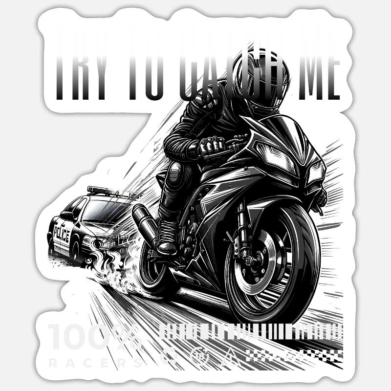 Cool Biker et Biker Motorcycle Design Catch Me - Sticker taille S (10 x 10 cm) - blanc mat