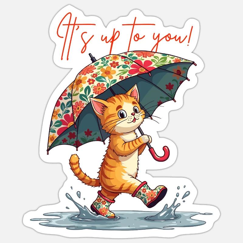 Cat Courage Positive Thinking Puddle Umbrella Cute Sticker size S (10 x 10 cm)