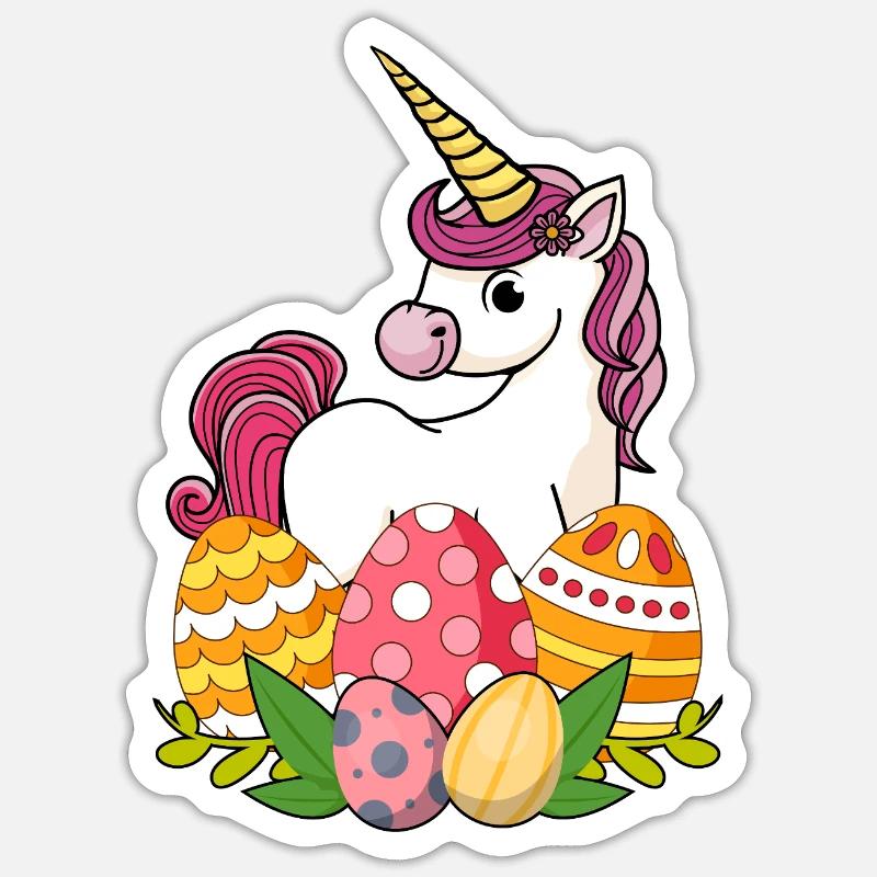 Happy Easter | Design with Unicorn - Sticker Größe S (10 x 10 cm) - Mattweiß