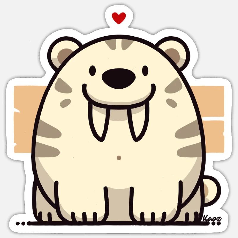 Cuddly Sabertooth Tiger with Heart Sticker size S (10 x 10 cm)