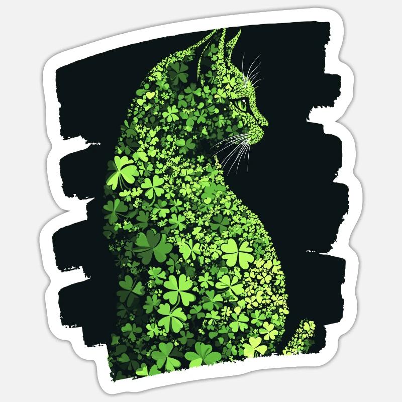 Chat de la Saint-Patrick - Sticker taille S (10 x 10 cm) - blanc mat