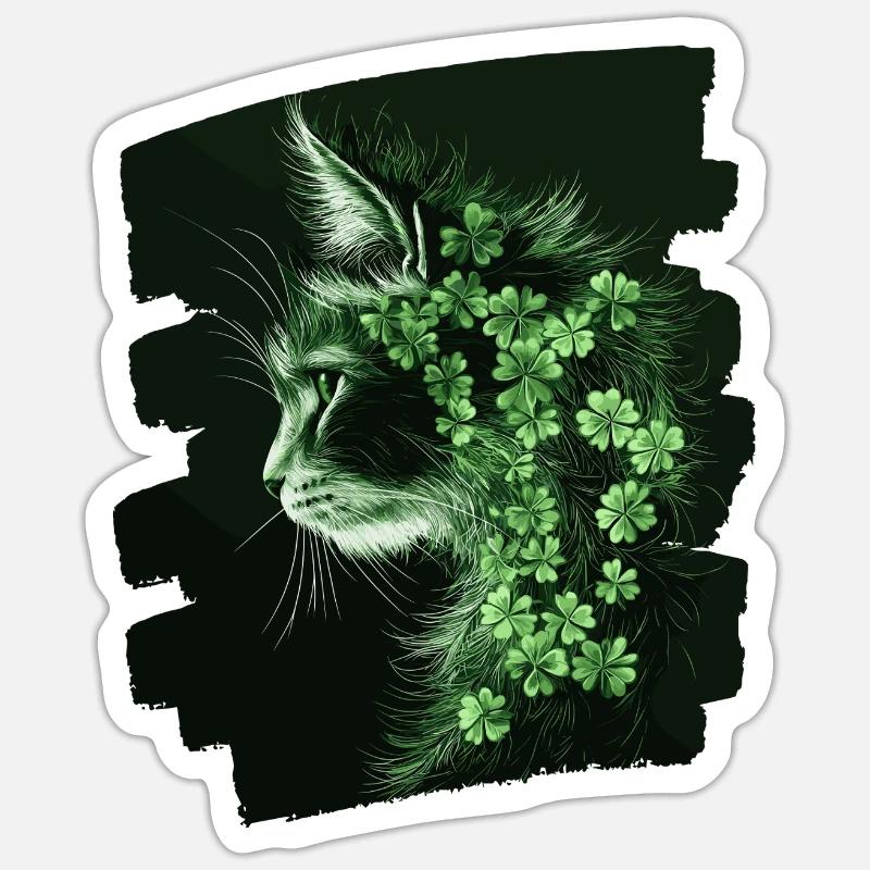 Chat de la Saint-Patrick - Sticker taille S (10 x 10 cm) - blanc mat