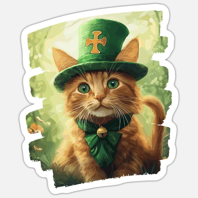 Chat de la Saint-Patrick - Sticker taille S (10 x 10 cm) - blanc mat