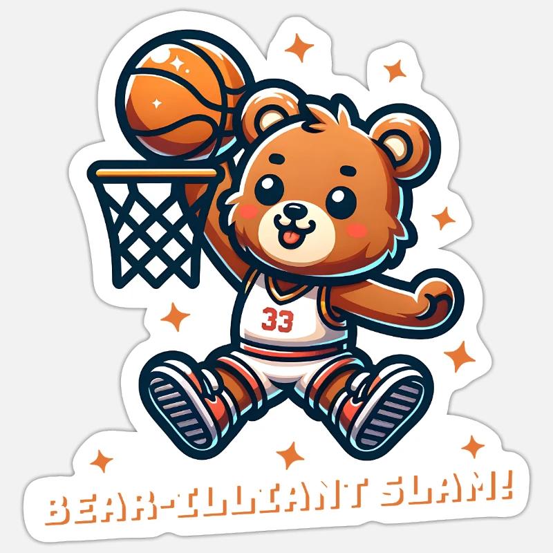 Ours de basket-ball - Sticker taille S (10 x 10 cm) - blanc mat