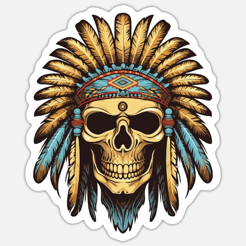 Apache Indian Chief Skull - Sticker size S (10 x 10 cm) - white matte