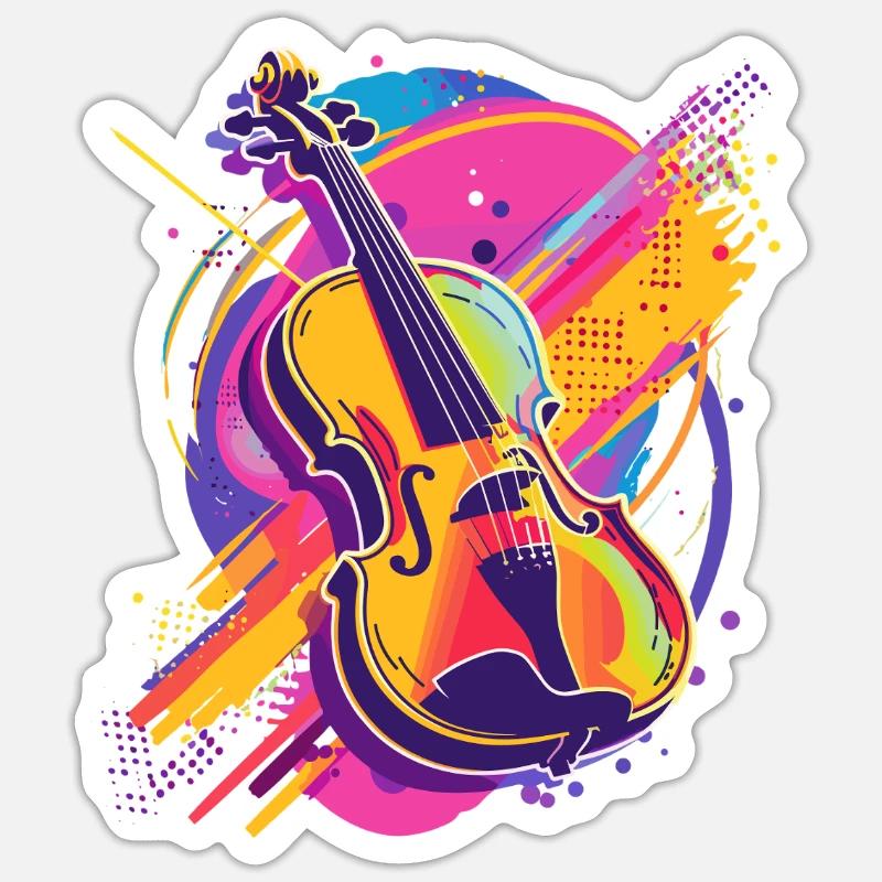 Dessin animé de violon - Sticker taille S (10 x 10 cm) - blanc mat