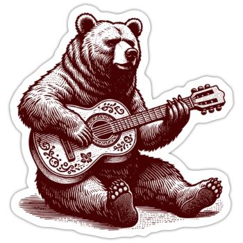 Bear Playing Guitar Funny Wild Animal Guitarist - Sticker size S (10 x 10 cm) - white matte - Front
