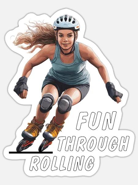 FRAU ROLLSCHUHE FUN THROUGH ROLLING - Sticker Größe S (10 x 10 cm) - Mattweiß