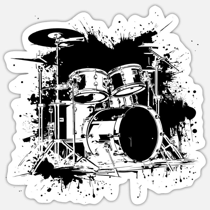 Drum Kit Drawing - Sticker size S (10 x 10 cm) - white matte
