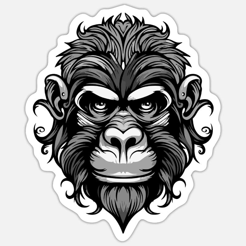 Affe Kopf - Sticker Größe S (10 x 10 cm) - Mattweiß
