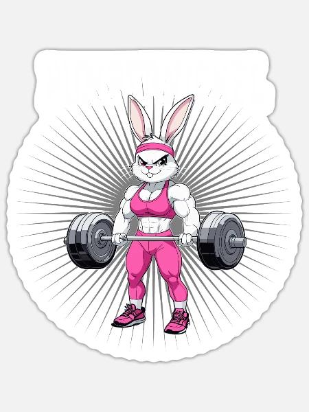 Pumpernickel Häschen Fitness Gym Krafttraining - Sticker Größe S (10 x 10 cm) - Mattweiß