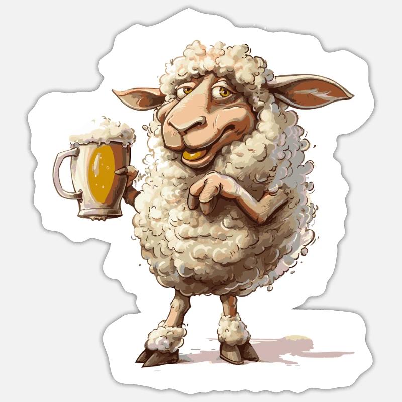 Sheep Beer Funny - Sticker size S (10 x 10 cm) - white matte
