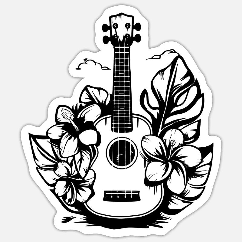 Ukulélé de dessin animé - Sticker taille S (10 x 10 cm) - blanc mat