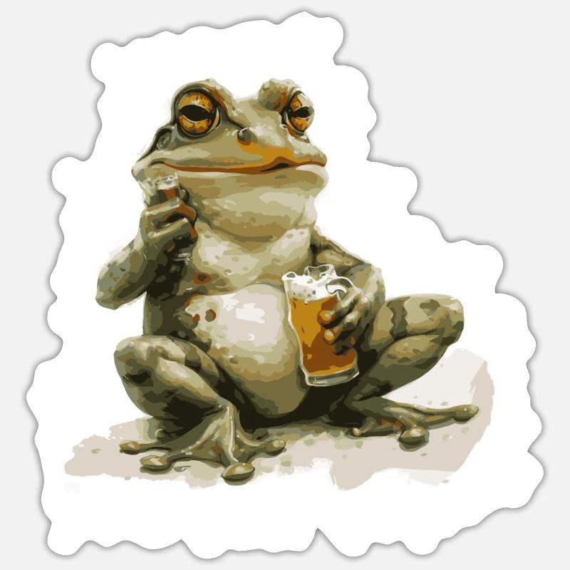 Frog Bière Drôle - Sticker taille S (10 x 10 cm) - blanc mat
