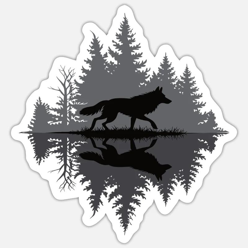 Wolf im dunklen Wald Sticker Größe S (10 x 10 cm)