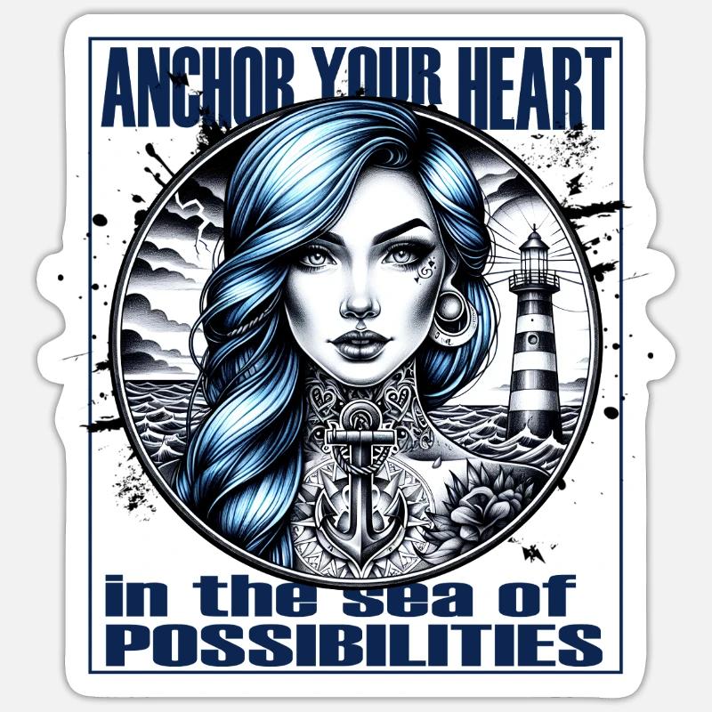 Hoffnung Tattoo Design mit Anker Retro Maritim - Sticker Größe S (10 x 10 cm) - Mattweiß