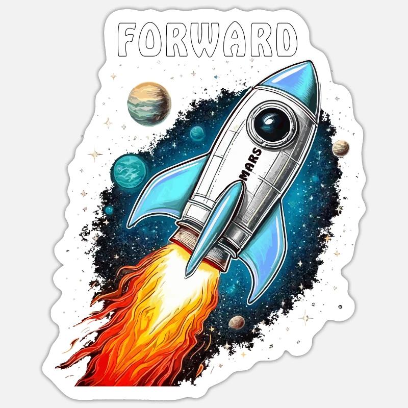 ROCKET MARS FORWARD - Sticker size S (10 x 10 cm) - white matte