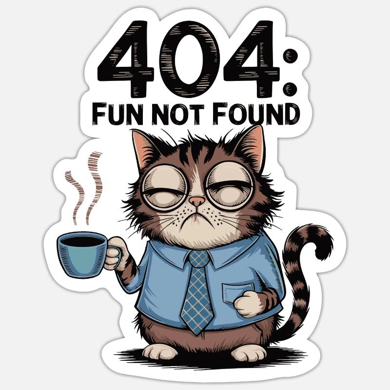 404 Fun Not Found - Tired Coffee Cat Work Meme Sticker size S (10 x 10 cm)