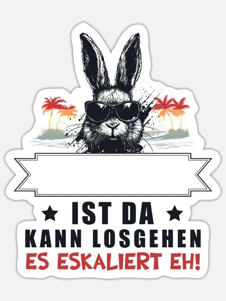 Es Eskaliert Eh! Hase Retro Personalisierbar Name - Sticker Größe S (10 x 10 cm) - Mattweiß