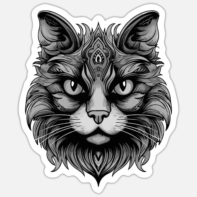 Portrait de chat - Sticker taille S (10 x 10 cm) - blanc mat