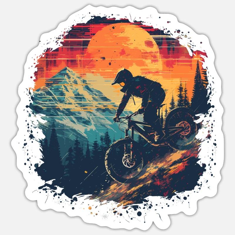 Mountainbiking Synthwave - Sticker Größe S (10 x 10 cm) - Mattweiß