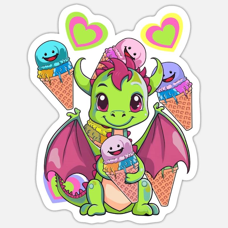 Eis Eiskreme Eiscrem Kinder Kind Drache Drachen - Sticker Größe S (10 x 10 cm) - Mattweiß