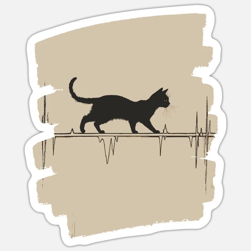 ECG chat - Sticker taille S (10 x 10 cm) - blanc mat