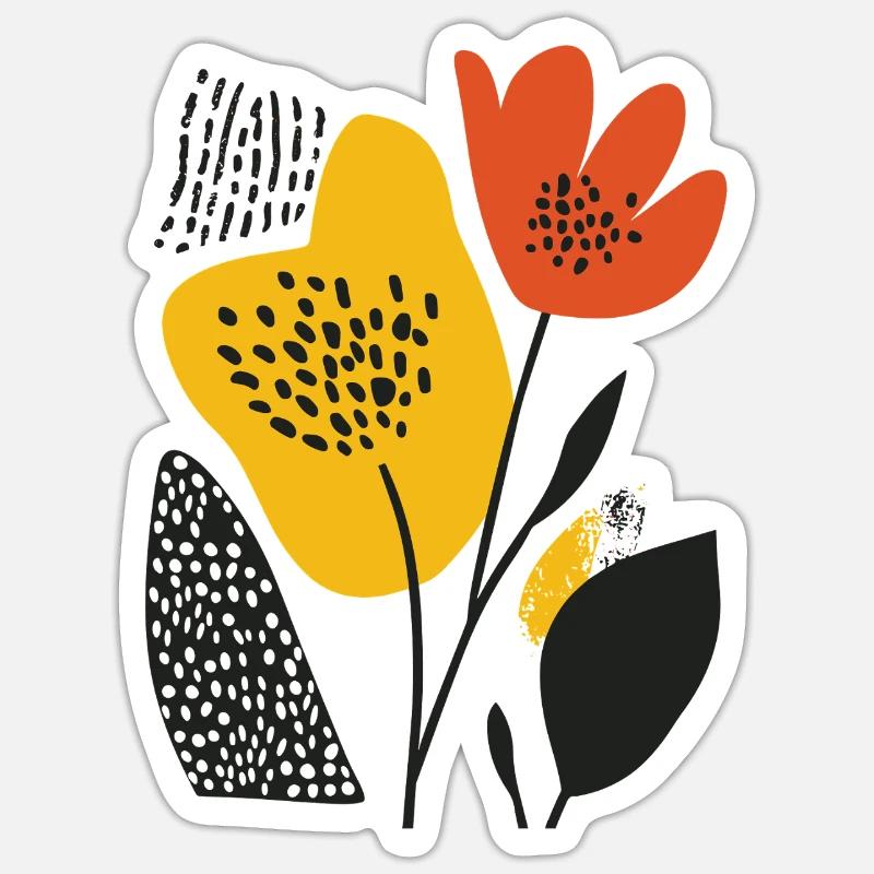 Matisse Blossom : une explosion de couleurs dans un style rétro - Sticker taille S (10 x 10 cm) - blanc mat