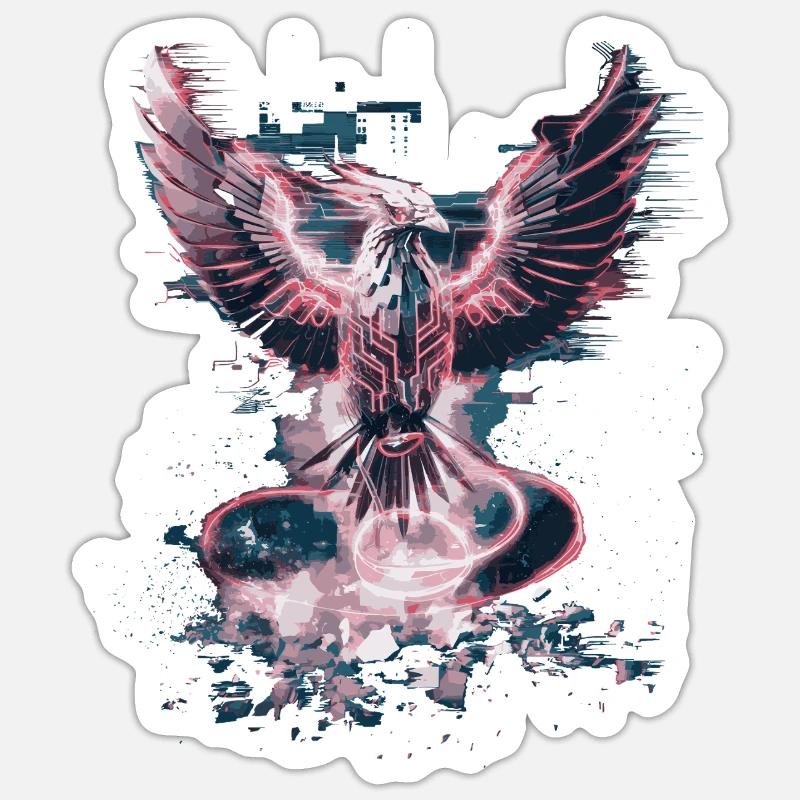 Cyber Phoenix – Digitale Wiedergeburt & Tech-Aufstieg Sticker Größe S (10 x 10 cm)