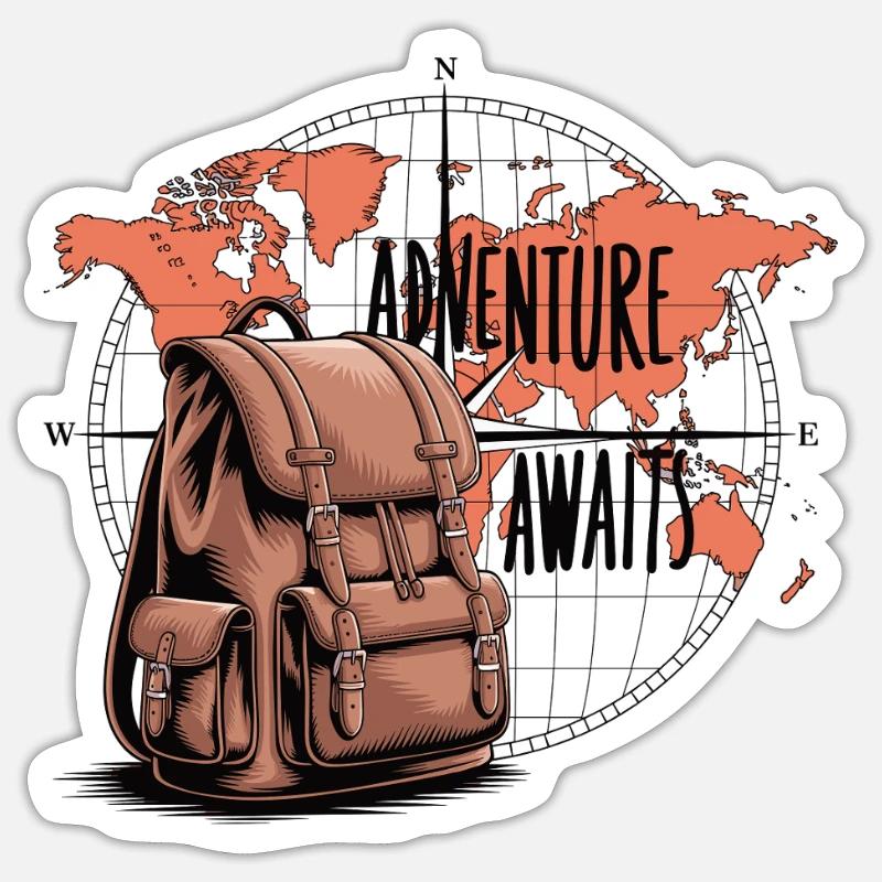 Adventure Awaits – Compass & Backpack - Sticker size S (10 x 10 cm) - white matte