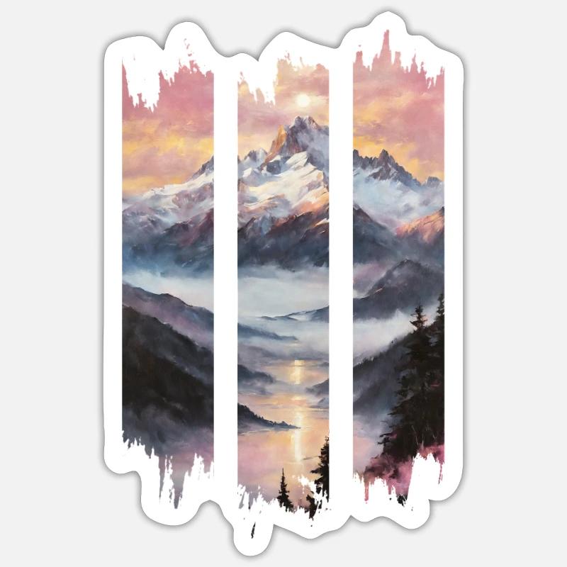 Triptych Mountain Dusk - Sticker size S (10 x 10 cm) - white matte