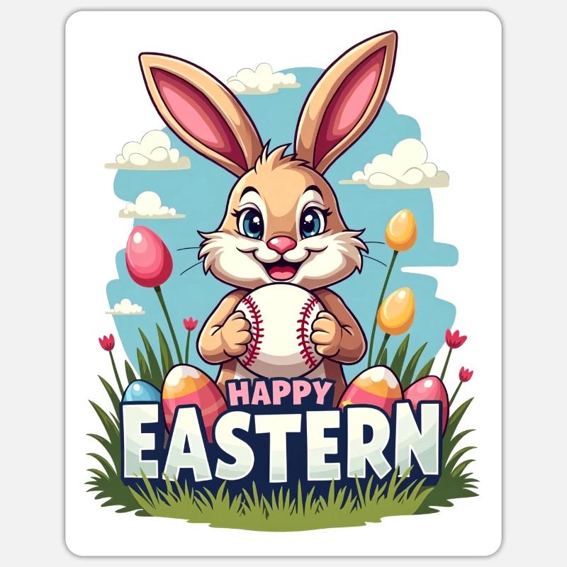 Baseball Happy Eastern Easter Bunny Sport Sticker size S (10 x 10 cm)
